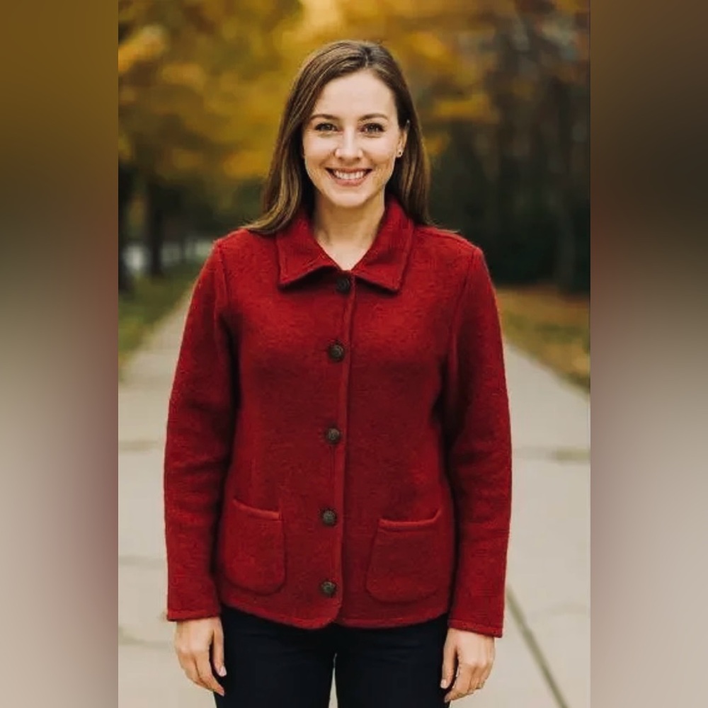 NWT Appleseed’s 100% Wool Cardigan Sweater Jacket Burgundy Wine Petite Small